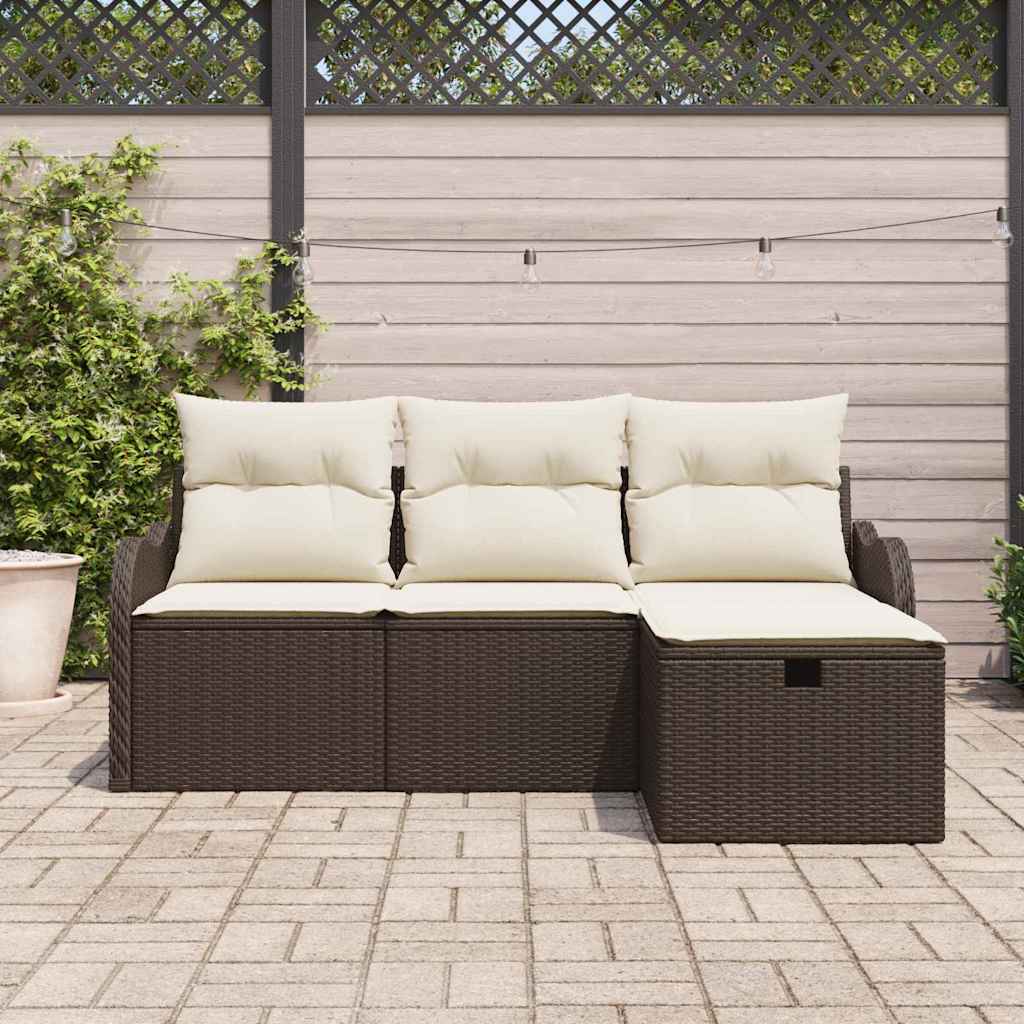 Garten-Sofa-Set mit Kissen mit Speicher 4 pcs Braun Poly Rattan